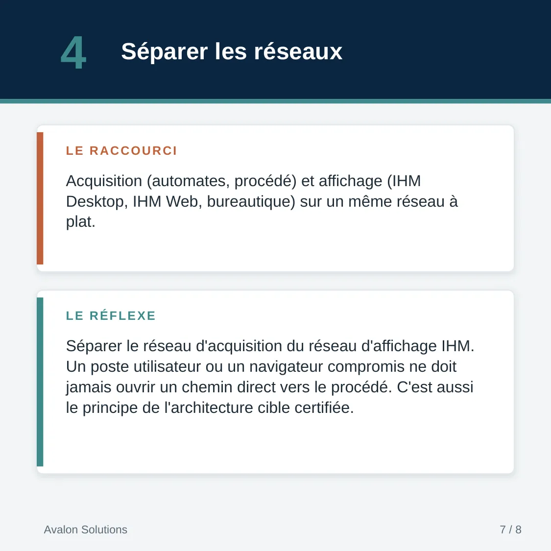 Réflexe 4, séparer les réseaux : l’acquisition (automates, procédé) isolée de l’affichage (IHM, bureautique)